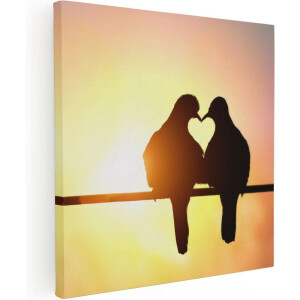 Artaza Canvas Schilderij Twee Silhouet Vogels In Een Hart Vorm - 90x90 - Groot - Foto Op Canvas - Canvas Print