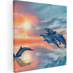 Artaza Canvas Schilderij Groep Dolfijnen Springen uit het Water - 30x30 - Klein - Foto Op Canvas - Canvas Print