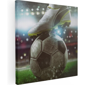 Artaza Canvas Schilderij Voetbal Aftrap Met De Bal In Het Stadion - 80x80 - Groot - Foto Op Canvas - Canvas Print