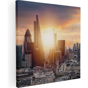 Artaza Canvas Schilderij Skyline Zonsondergang - 40x40 cm - Klein - Wanddecoratie Woonkamer - Muurdecoratie Londen - Kamer Accessoires