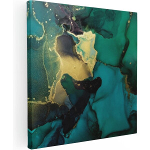 Artaza Canvas Schilderij Abstracte Kunst - Groen met Goud - 30x30 - Klein - Foto Op Canvas - Canvas Print