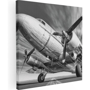 Artaza Canvas Schilderij Oud Vliegtuig Op De Landingsbaan - 90x90 - Groot - Foto Op Canvas - Canvas Print