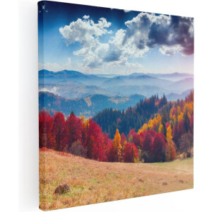 Artaza Canvas Schilderij Kleurrijke Herfstbos Met Heuvellandschap - 50x50 - Foto Op Canvas - Canvas Print