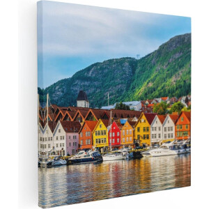 Artaza Canvas Schilderij Gekleurde Huizen in Byrggen, Noorwegen - 90x90 - Groot - Foto Op Canvas - Canvas Print