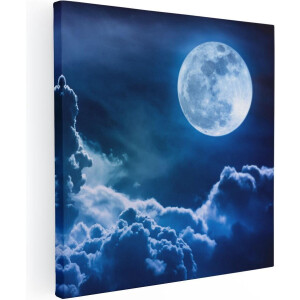 Artaza Canvas Schilderij Volle Maan bij Wolken - 60x60 - Foto Op Canvas - Canvas Print