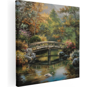 Artaza Canvas Schilderij Kunstwerk van een Brug over een Vijver met Zwanen - 30x30 - Klein - Foto Op Canvas - Canvas Print
