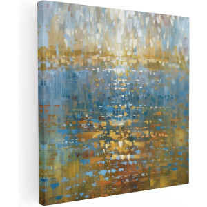 Artaza Canvas Schilderij Abstract - 70x70 cm - Wanddecoratie Zonsondergang - Muurdecoratie Woonkamer - Schilderijen Op Canvas Goud