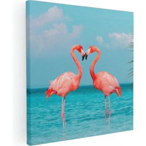 Artaza Canvas Schilderij Twee Flamingo's in een Hart Vorm in het Water - 30x30 - Klein - Foto Op Canvas - Canvas Print