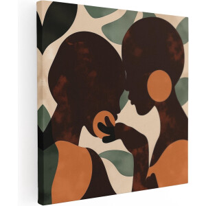 Artaza Canvas Schilderij Afrikaanse Vrouw - 70x70 cm - Wanddecoratie Abstract - Muurdecoratie Silhouet - Schilderijen Op Canvas