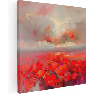 Artaza Canvas Schilderij Abstract Rode Klaprozen - Bloemen - 40x40 cm - Klein - Wanddecoratie Woonkamer - Schilderijen - Muurdecoratie