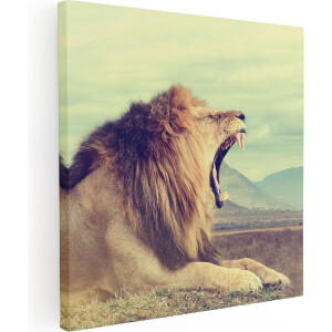 Artaza Canvas Schilderij Brullende Leeuw - 90x90 - Groot - Foto Op Canvas - Canvas Print