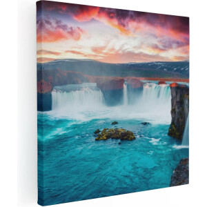Artaza Canvas Schilderij Watervallen Op Het Blauwe Water In IJsland - 80x80 - Groot - Foto Op Canvas - Canvas Print