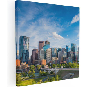 Artaza Canvas Schilderij Skyline Calgary Stad in Canada - 90x90 - Groot - Foto Op Canvas - Canvas Print