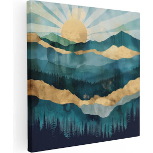 Artaza Canvas Schilderij Aquarelkunstwerk van Bergen en Bomen - 60x60 - Muurdecoratie - Foto Op Canvas - Canvas Print