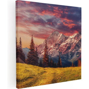 Artaza Canvas Schilderij Alpen Landschap Met Een Kleurrijke Hemel - 80x80 - Groot - Foto Op Canvas - Canvas Print