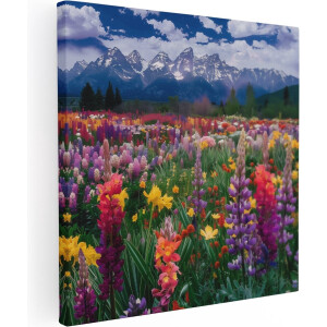Artaza Canvas Schilderij Berglandschap - 40x40 cm - Klein - Muurdecoratie Bloemenveld - Wanddecoratie Natuur - Kamer Accessoires