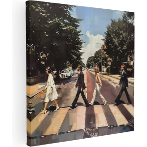 Artaza Canvas Schilderij Kunstwerk van de Beatles op een Straat - 30x30 cm - Klein - Wanddecoratie Woonkamer - Schilderijen - Muurdecoratie