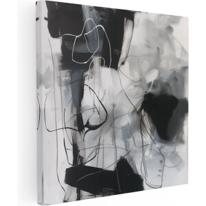 Artaza Canvas Schilderij Zwart Wit Abstract - 70x70 cm - Wanddecoratie Woonkamer - Schilderijen - Muurdecoratie