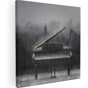 Artaza Canvas Schilderij Piano in de Regen voor een Stad - 40x40 - Klein - Foto Op Canvas - Canvas Print