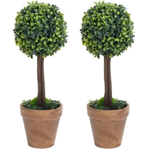 vidaXL - Kunstplanten - met - pot - 2 - st - buxus - bolvorming - 56 - cm - groen