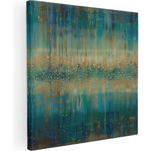 Artaza Canvas Schilderij Blauw en Goud - 90x90 cm - Groot - Wanddecoratie Woonkamer - Schilderijen - Muurdecoratie