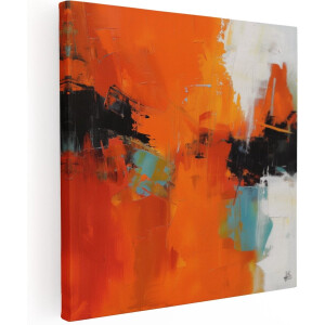Artaza Canvas Schilderij Abstract met Oranje Blauwe en Zwarte Kleuren - 30x30 cm - Klein - Wanddecoratie Woonkamer - Schilderijen - Muurdecoratie