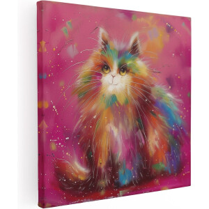 Artaza Canvas Schilderij Kat - 70x70 cm - Wanddecoratie Abstract - Muurdecoratie Kleurrijk - Schilderijen Op Canvas Katten