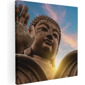 Artaza Canvas Schilderij Groot Boeddha Standbeeld Van Dichtbij - 90x90 - Groot - Foto Op Canvas - Canvas Print
