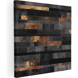 Artaza Canvas Schilderij Zwart en Goud Betegelde Muur - 90x90 cm - Groot - Wanddecoratie Woonkamer - Schilderijen - Muurdecoratie