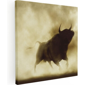 Artaza Canvas Schilderij Zwarte Stier In Het Stoffige Rook - 70x70 - Foto Op Canvas - Canvas Print