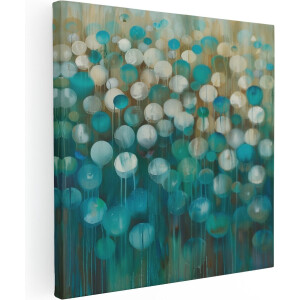 Artaza Canvas Schilderij Abstract Blauwe en Witte Cirkels - 80x80 cm - Groot - Wanddecoratie Woonkamer - Schilderijen - Muurdecoratie