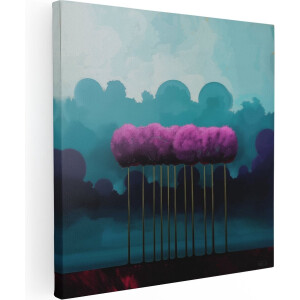 Artaza Canvas Schilderij Paarse Bomen in de Lucht - 40x40 cm - Klein - Wanddecoratie Woonkamer - Schilderijen - Muurdecoratie