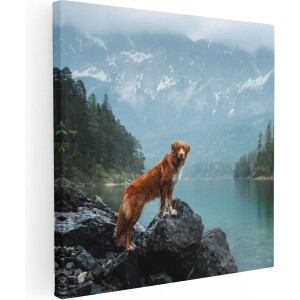 Artaza Canvas Schilderij Hond - 50x50 cm - Wanddecoratie Bergen - Muurdecoratie Bos - Schilderijen Op Canvas Meer