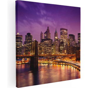 Artaza Canvas Schilderij Skyline New York Van Centrum In Het Paars - 80x80 - Groot - Foto Op Canvas - Canvas Print