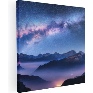 Artaza Canvas Schilderij Melkweg - 50x50 cm - Wanddecoratie Bergen - Muurdecoratie Sterrenhemel - Schilderijen Op Canvas Nachtlandschap