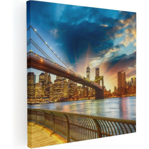 Artaza Canvas Schilderij New York Brooklyn Brug  - 30x30 - Klein - Foto Op Canvas - Canvas Print