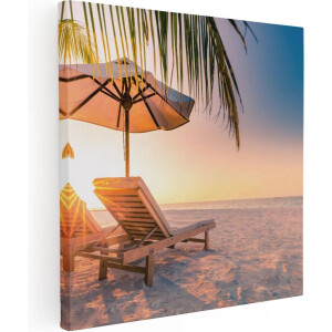 Artaza Canvas Schilderij Tropisch Strand Tijdens Zonsondergang - 80x80 - Groot - Foto Op Canvas - Canvas Print