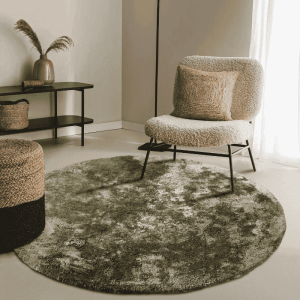Vloerkleed Calida Rond Groen Ø 200 Cm Hoogpolig Elle Decoration - Dekbed-Discounter.nl
