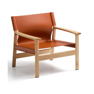Kave Home Fauteuil 'Jan' Leder en essenhout, kleur Lichtbruin