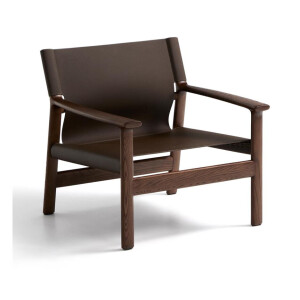 Kave Home Fauteuil 'Jan' Leder en essenhout, kleur Donkerbruin