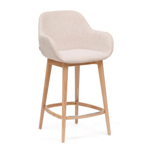 Kave Home Barkruk 'Konna' Essenhout en stof, kleur Beige/Naturel (zithoogte 66cm)