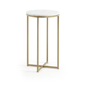 Kave Home Ronde Bijzettafel 'Sheffield' Wit marmer / goud, Ø43cm