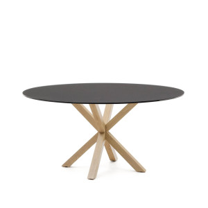 Kave Home Ronde Eettafel 'Argo' Glas en houtlook, 150cm, kleur Zwart