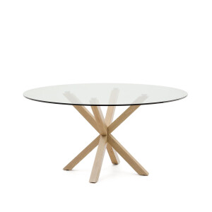 Kave Home Ronde Eettafel 'Argo' Glas en houtlook, 150cm, kleur Naturel