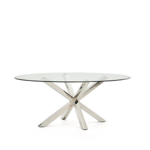 Kave Home Ovale Eettafel 'Argo' Glas, 200 x 100cm, kleur Zilver