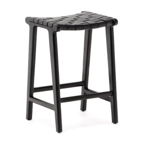 Kave Home Barkruk 'Calixta' Hout en leder, kleur Zwart (zithoogte 67cm)