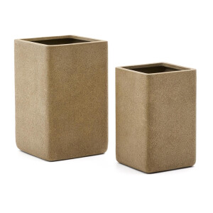 Kave Home Hoge Plantenpot 'Minoa' Polystone, Set van 2 stuks, kleur Mosterdgeel