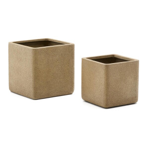 Kave Home Lage Plantenpot 'Minoa' Polystone, Set van 2 stuks, kleur Mosterdgeel