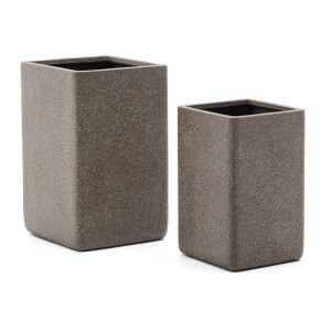 Kave Home Hoge Plantenpot 'Minoa' Polystone, Set van 2 stuks, kleur Bruin