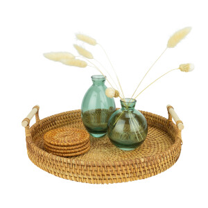 QUVIO Dienblad met handvaten - 28 cm - Rotan